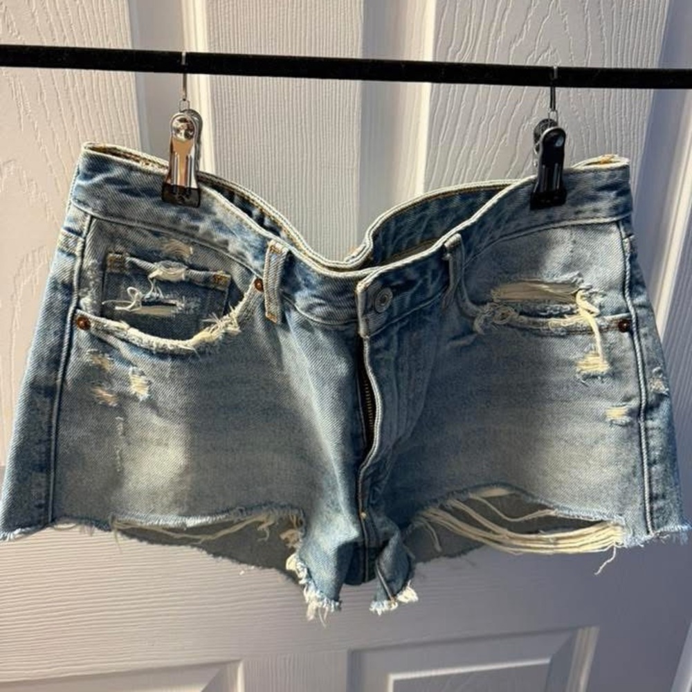 Abercrombie & Fitch Light Blue Distressed Jean Shorts